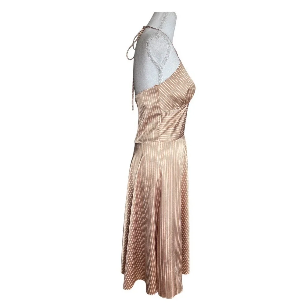 Vintage Alyn Paige Satin Stripe Halter Midi‎ Dress Retro Y2k Coquette Sz M